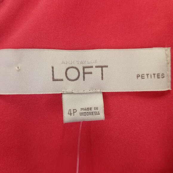 Ana Taylor Loft A-Line Dress Women's 4 Petite Pink Surplice Textured Pleated NEW - Picture 12 of 16